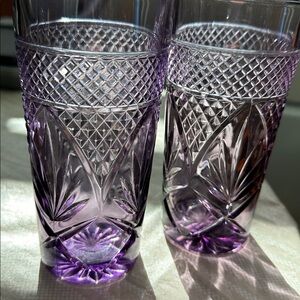 2 Cristal D’Arques Antique Amethyst Durand Tumblers. Purple Cold Drinks Glasses